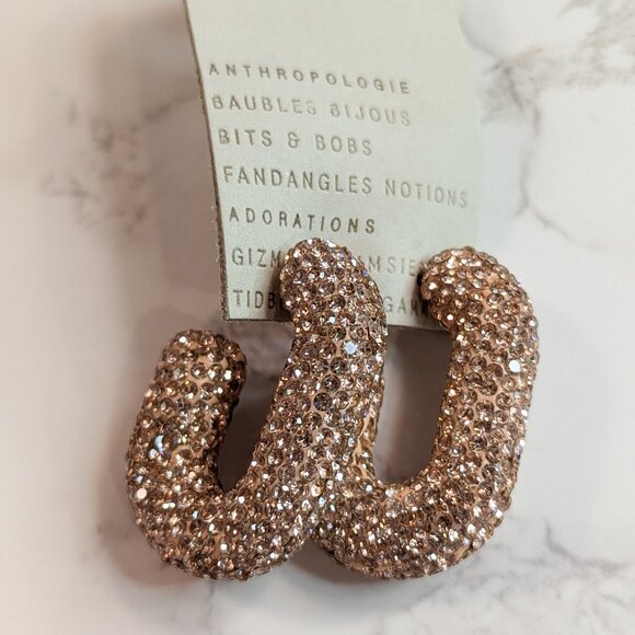 Anthropologie Oblong Pavé Hoop Earrings - Picture 1 of 7